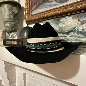 Black Vintage Cowboy Hat with Decorative Bands